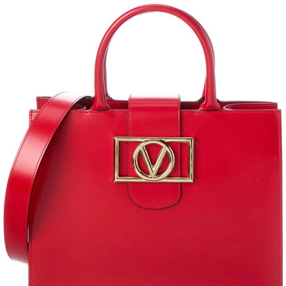 Valentino Garavani Red Leather Tote with Gold V Logo